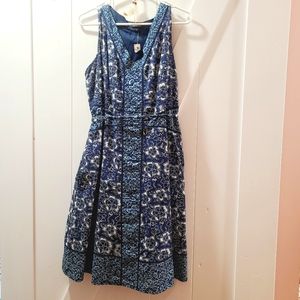 Land's End Floral Print Blue Sleeveless Dress
